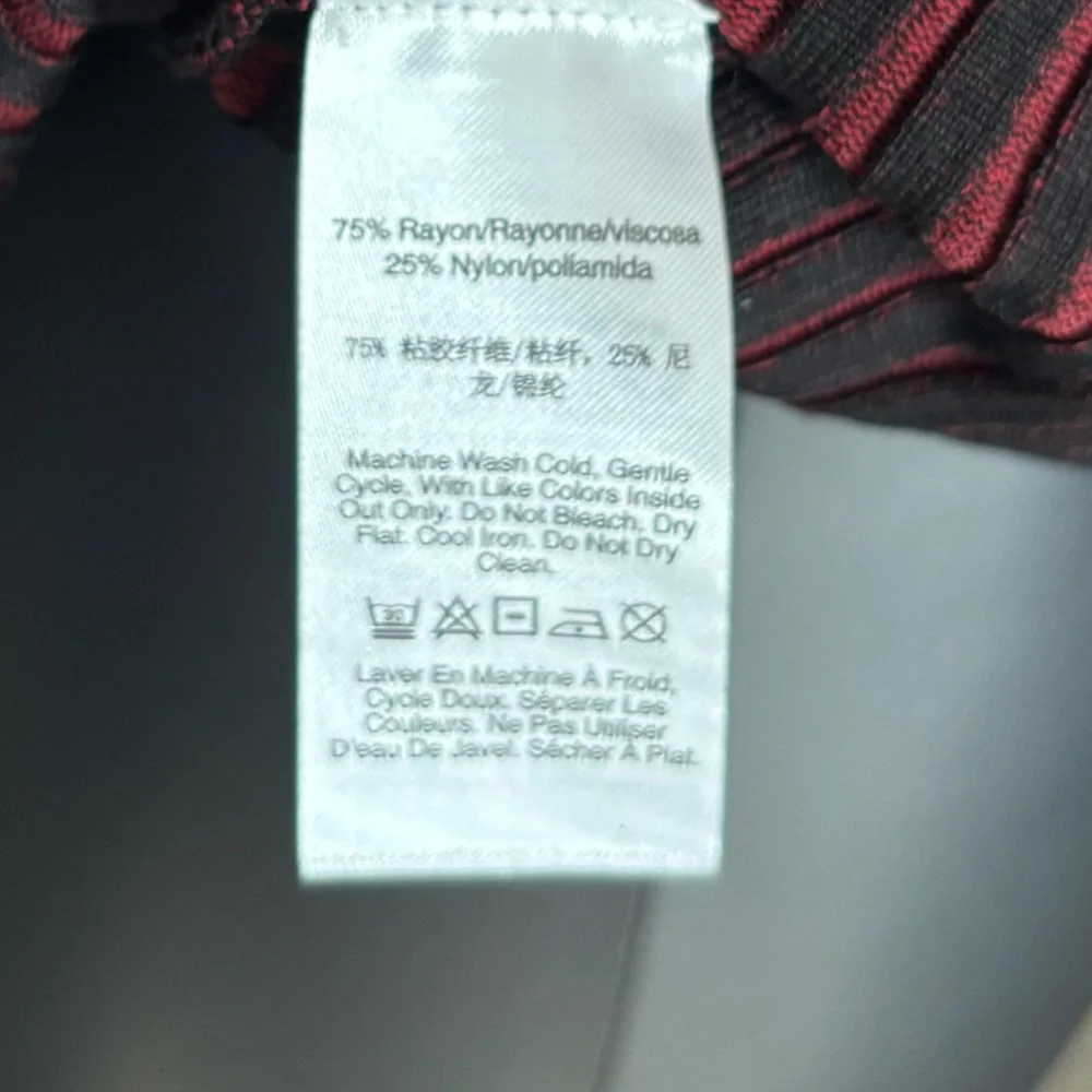 DKNY Black and Red Striped Short Sleeve Top, Shell, form-fitted, stretch - Picture 12 of 13